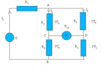 Jak obliczyć I1, I2, I3, Ucd, P w obwodzie z U=60V, R1=18Ω, R2-R4=10Ω, R5=20Ω?