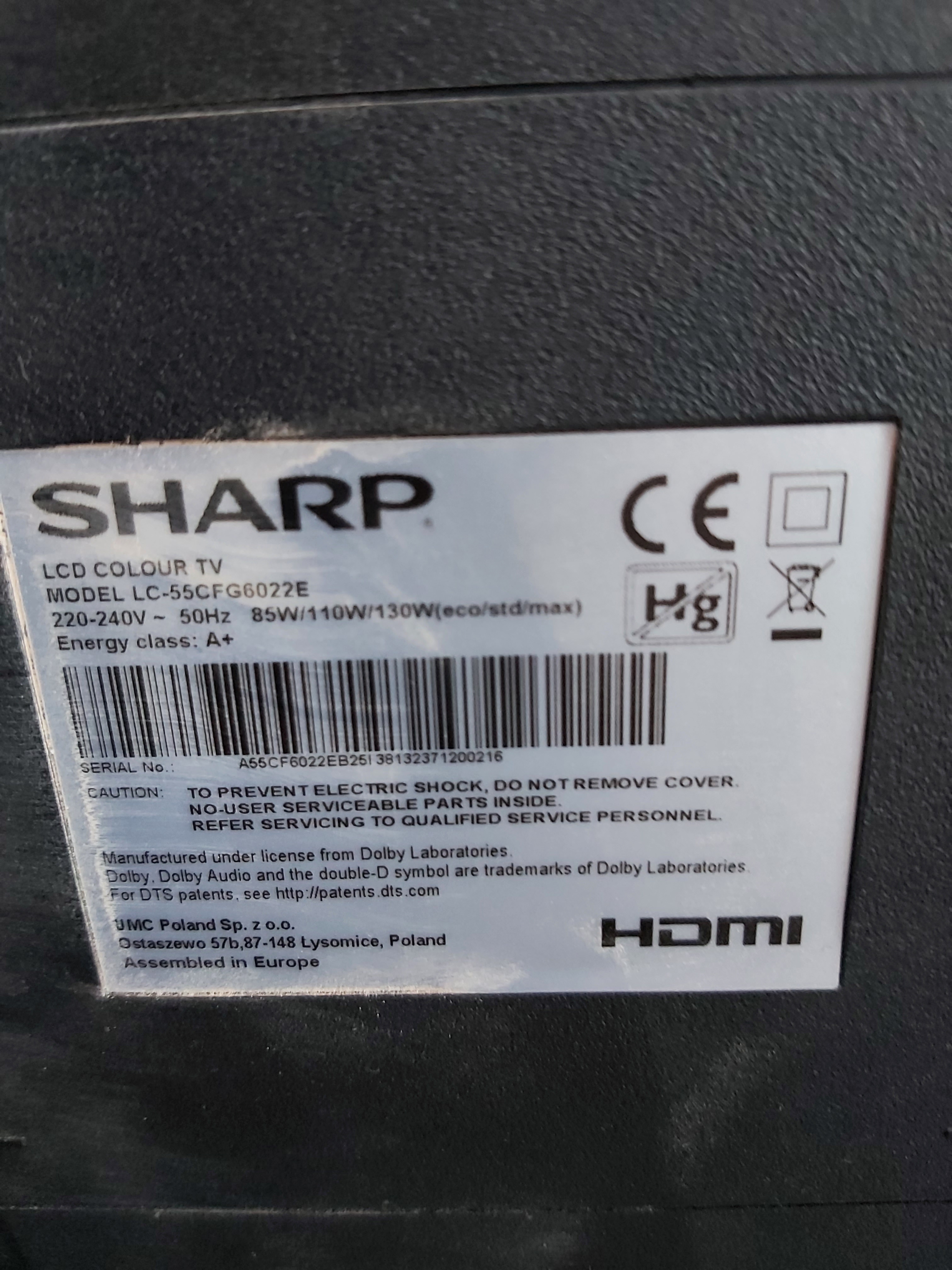 [Rozwiązano] TV SHARP LC55CFG6022E Potrzebne firmware ratunkowe.