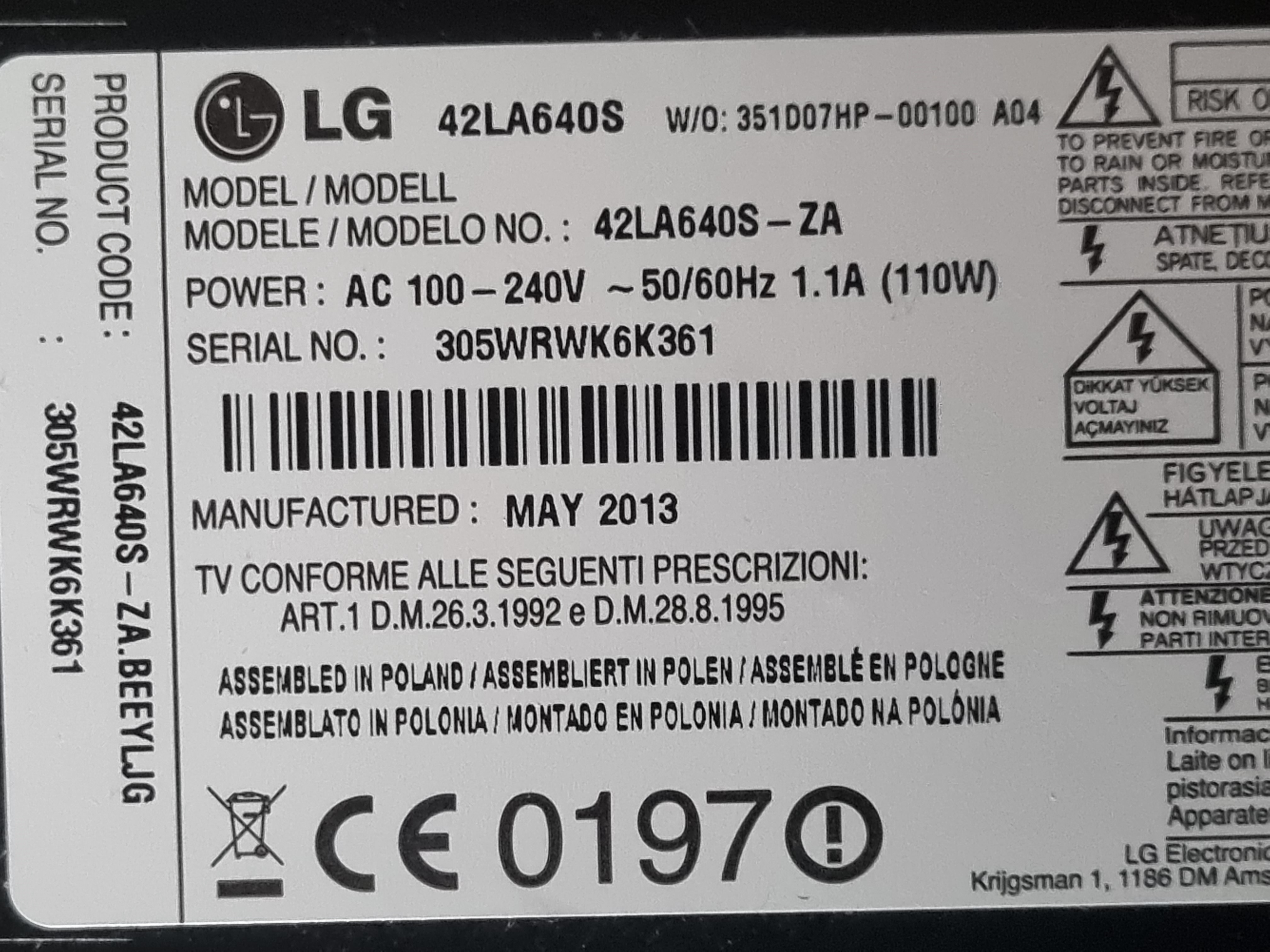 [Rozwiązano] LG 42LA640S - wyłączanie po resecie, płyta EAX64797003 ...
