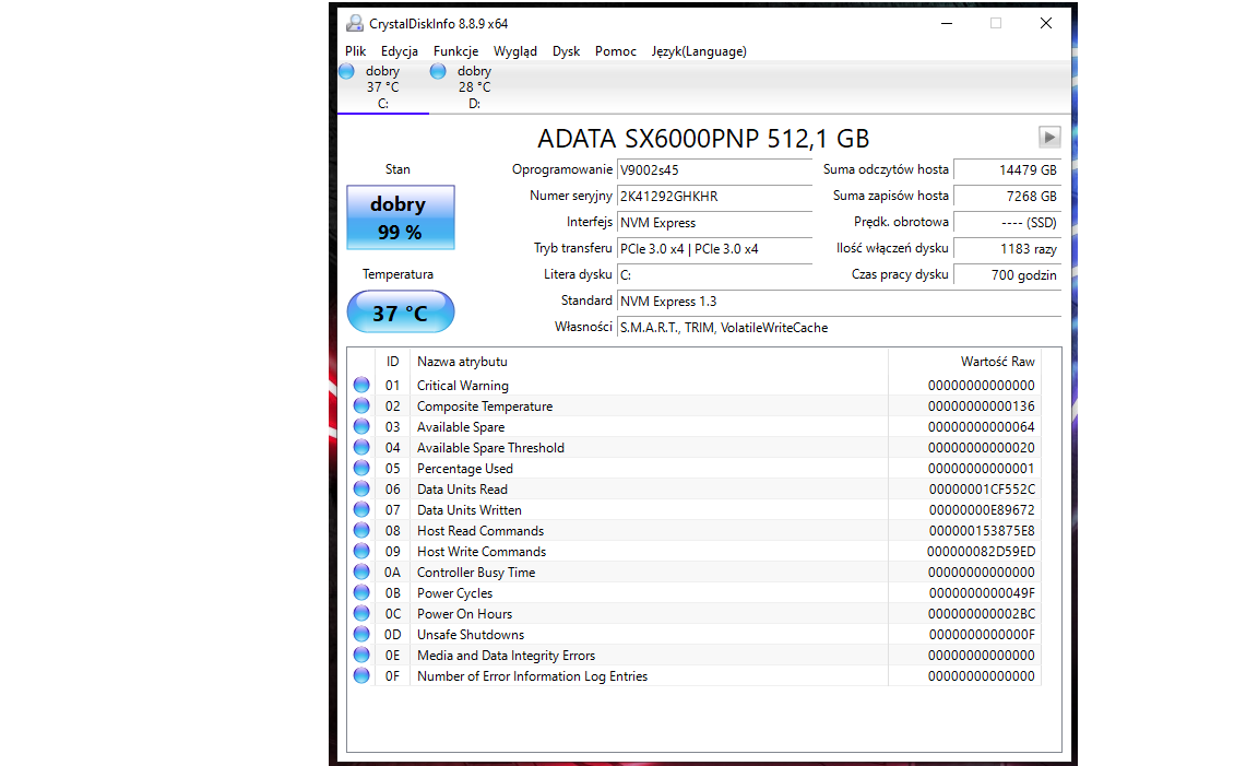 Adata SX6000PNP - Prośba o analizę dysku - elektroda.pl