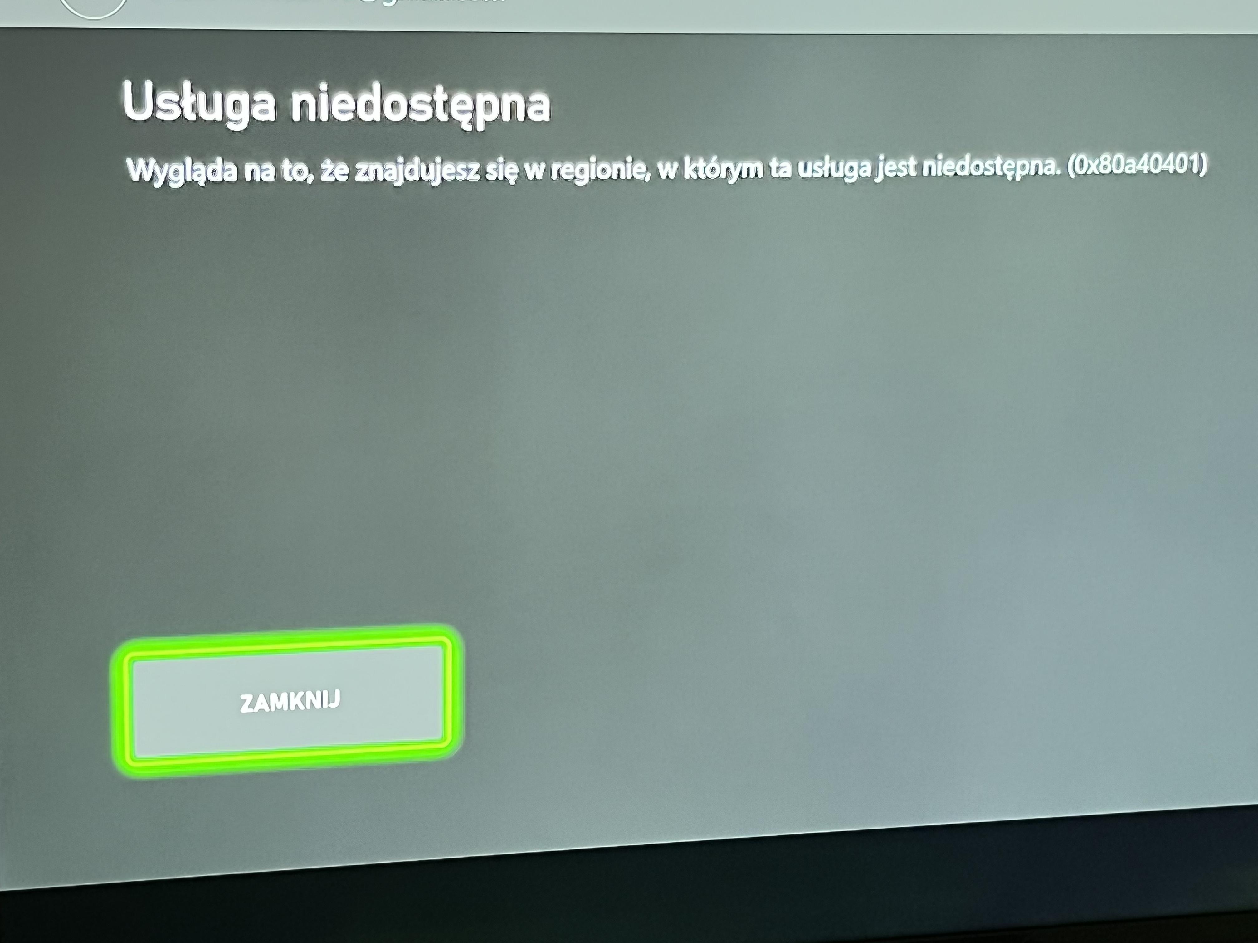 Usługa niedostępna problem z logowaniem na Xbox S
