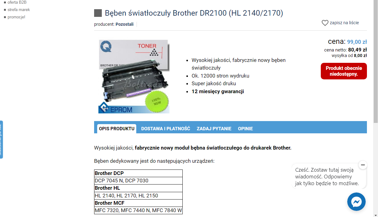 Brother hl2170w czarne strony po wymianie b??bna i tonera