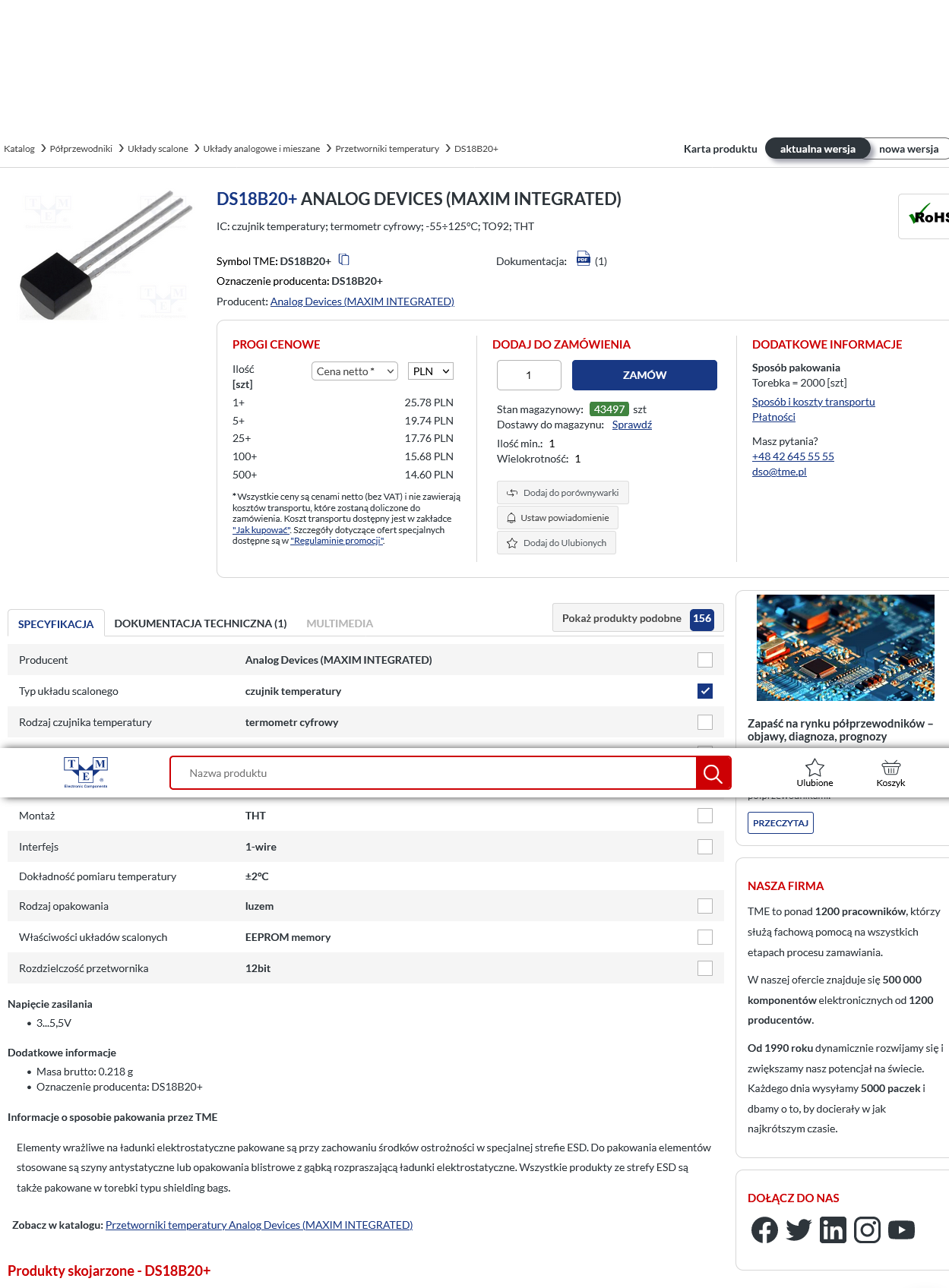 DS18B20 vs DS18S20 Pobór prądu w stanie uśpienia przy 3przewodowym