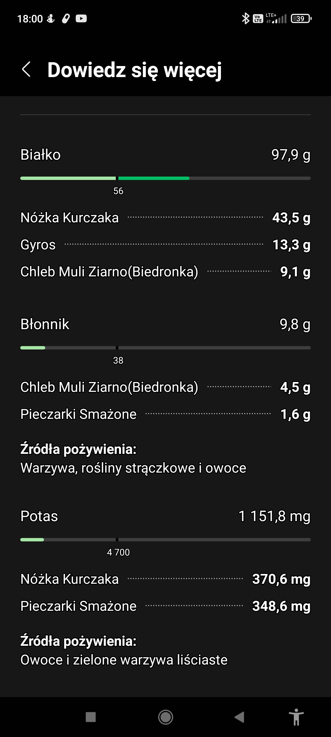 Samsung Health czy podaje dokładną ilość witamin w pożywieniu