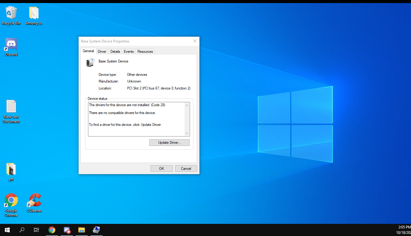 Base System Device The drivers for this device are not installed