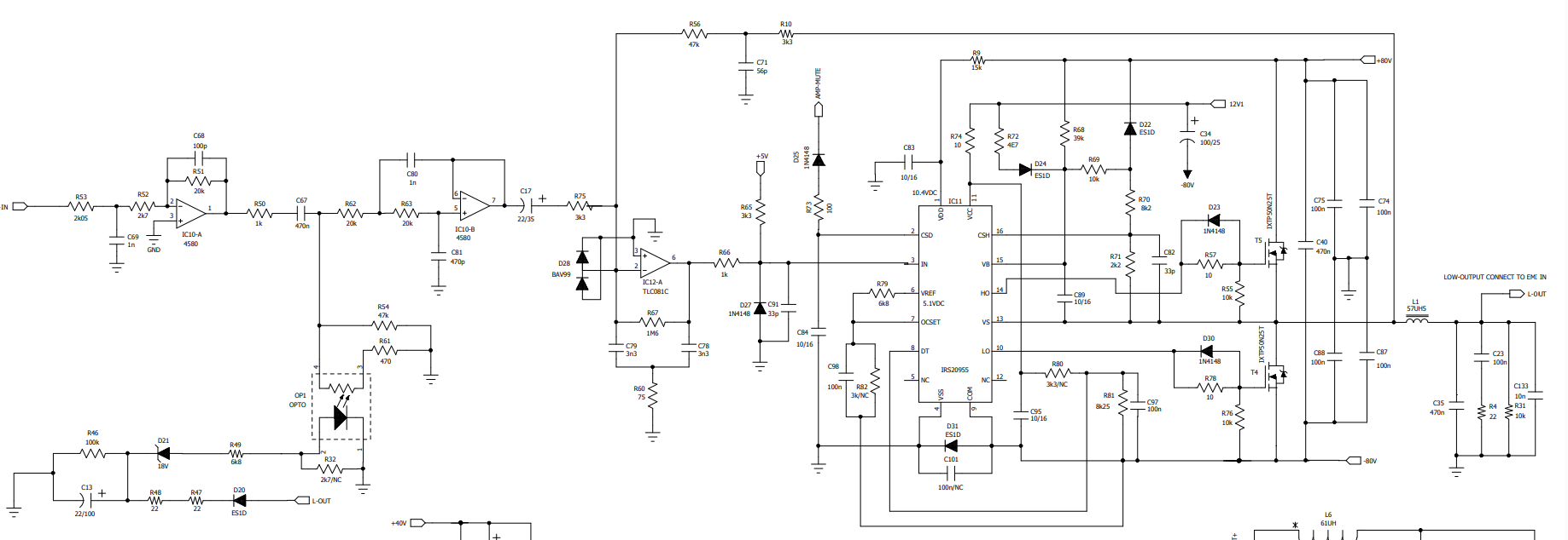 Wzmacniacz D na IRS20955S - Zatrzaskuje się półmostek PA wciąga głośnik