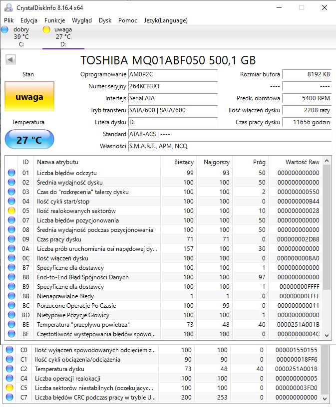 Zużycie dysku HDD Toshiba MQ01ABF050 na 100% przy podłączeniu do ...