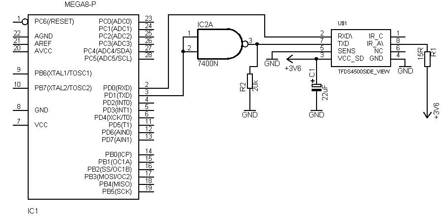 Transmisja szeregowa z Atmega8 do Atmega8 za pomocą IRDA