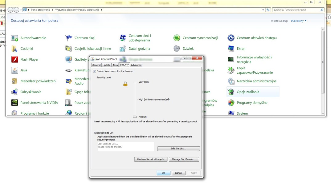 Jak przywrócić poprzedni wygląd Java Control Panel na PC z Win7x32?