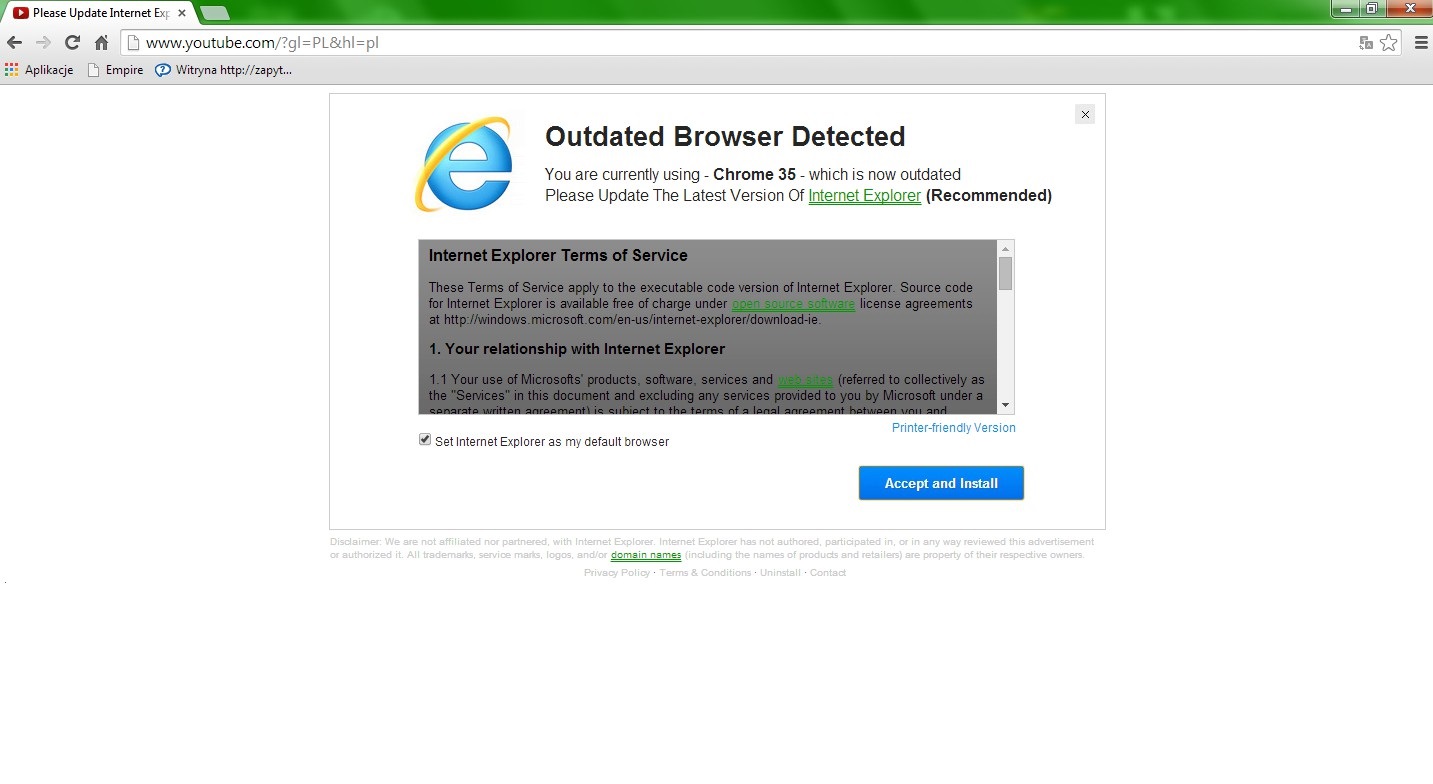 Google Chrome "Outdated Browser Detected"