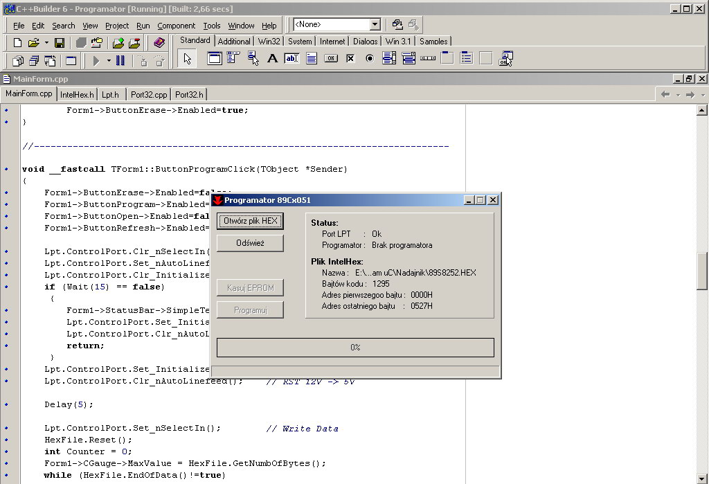 Porty i Windows XP. Lpt. Pliki IntelHex. (wszystko w cpp)