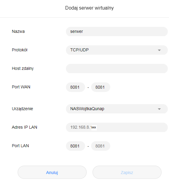 Konfiguracja routera Huawei B818 dla serwera NAS z własną stroną www i statycznym IP