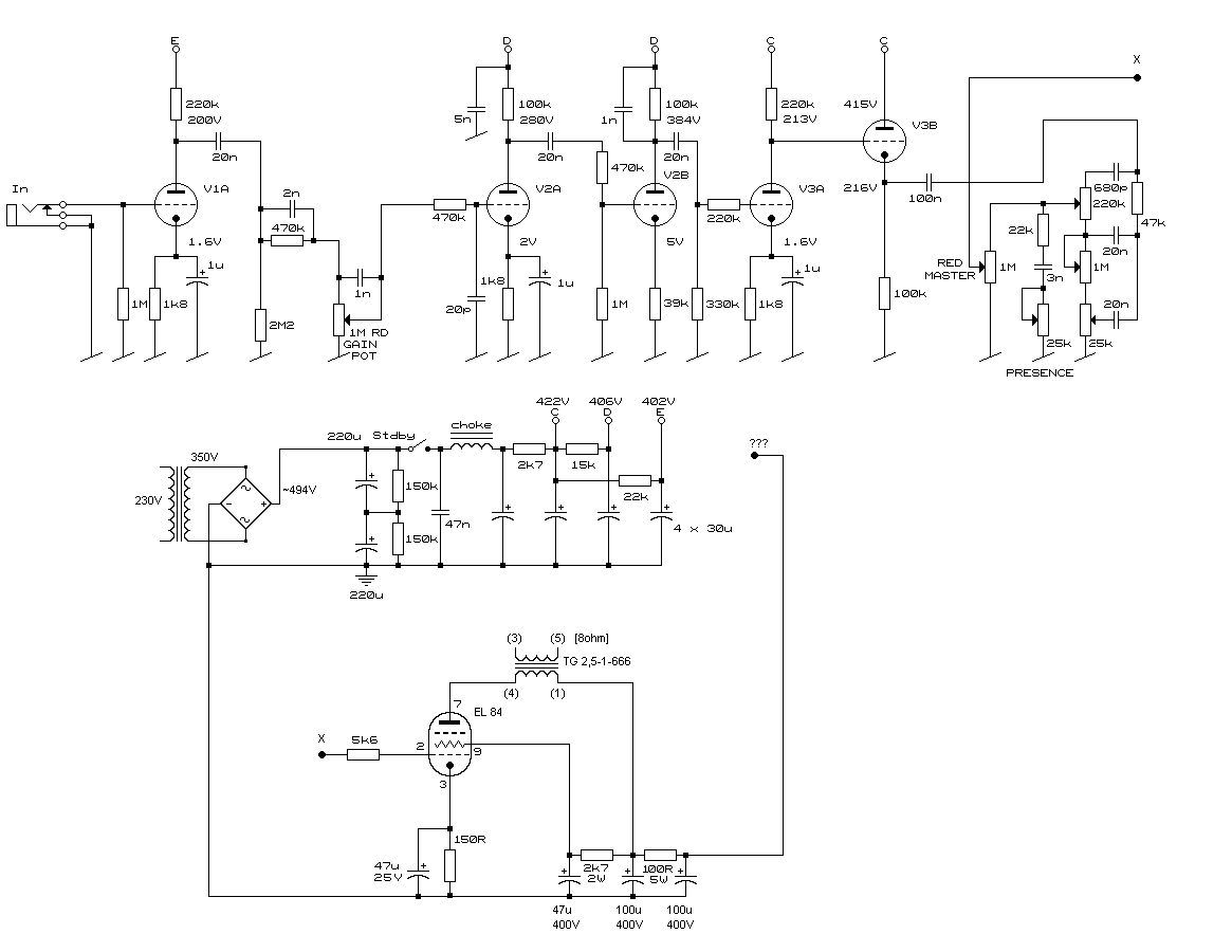 Mesa Boogie Dual Rectifier, kanal RED końcówka na EL84