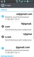 LG L7 usuwanie konta i synchronizacja z pakietu danych