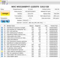 WD320GB - Ocena stanu dysku na podstawie logów z CrystalDiskInfo