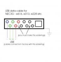 Podłączenie kabla serwisowego USB do NEC e313 - kolory i piny