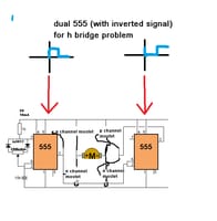 Why Isn’t My Dual 555 Timer With Inverted Signal Working for H-Bridge Circuit?