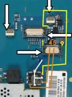 Sony Ericsson K700 – schemat połączeń pinów joysticka po wyrwaniu z płyty