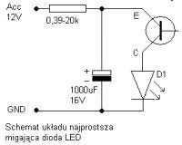 Schemat stroboskopu LED na CD4017 – dwie diody, różna częstotliwość błysków
