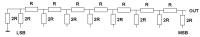 Schemat przetwornika drabinkowego C/A 8-bit 0-5V z AVR