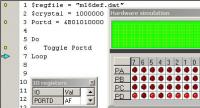 Symulator w Bascomie AVR. Nie można obserwować stanu portów.