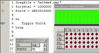 Symulator w Bascomie AVR. Nie można obserwować stanu portów.